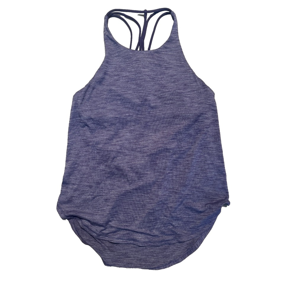 Lululemon Purple Heathered High Neck Strappy Back Tank Top Built In Bra Size 8